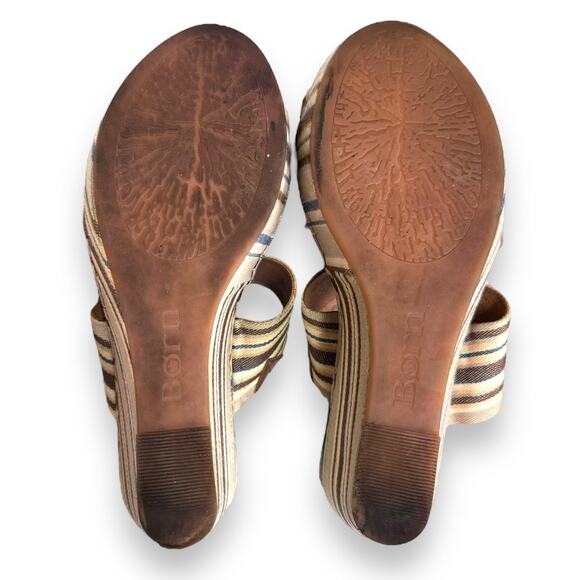 Born Leather And Striped Canvas Two Strap Platform Wedge Sandals Women's Size 10 - Picture 7 of 10